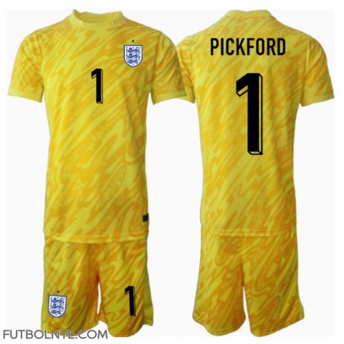 Camiseta Inglaterra Jordan Pickford #1 Portero Visitante Equipación para niños Eurocopa 2024 manga corta (+ pantalones cortos)